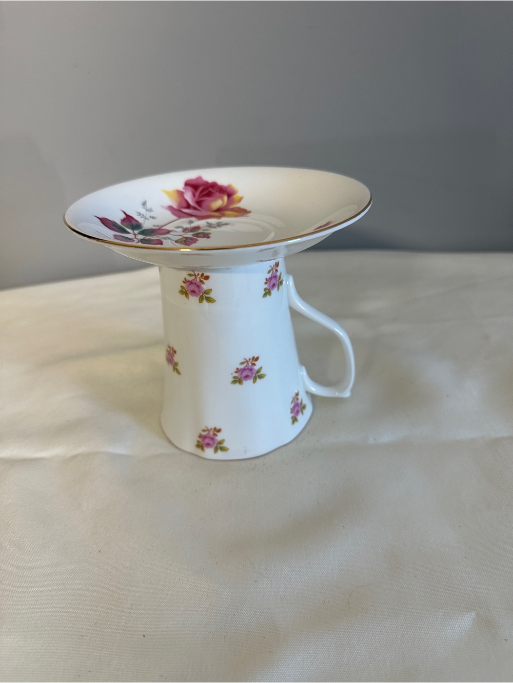Floral Pink Rose China Pedestal Dish